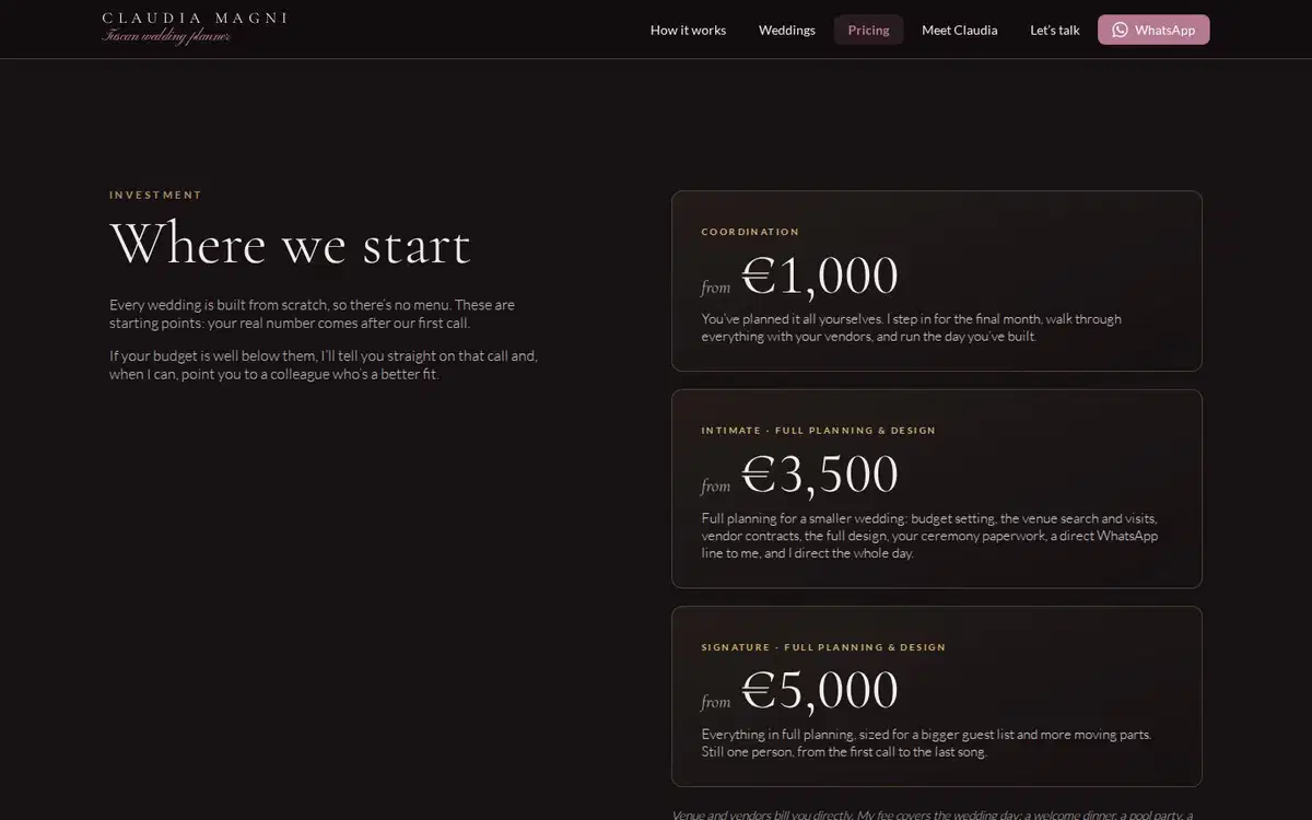 Sito per wedding planner, pubblico americano