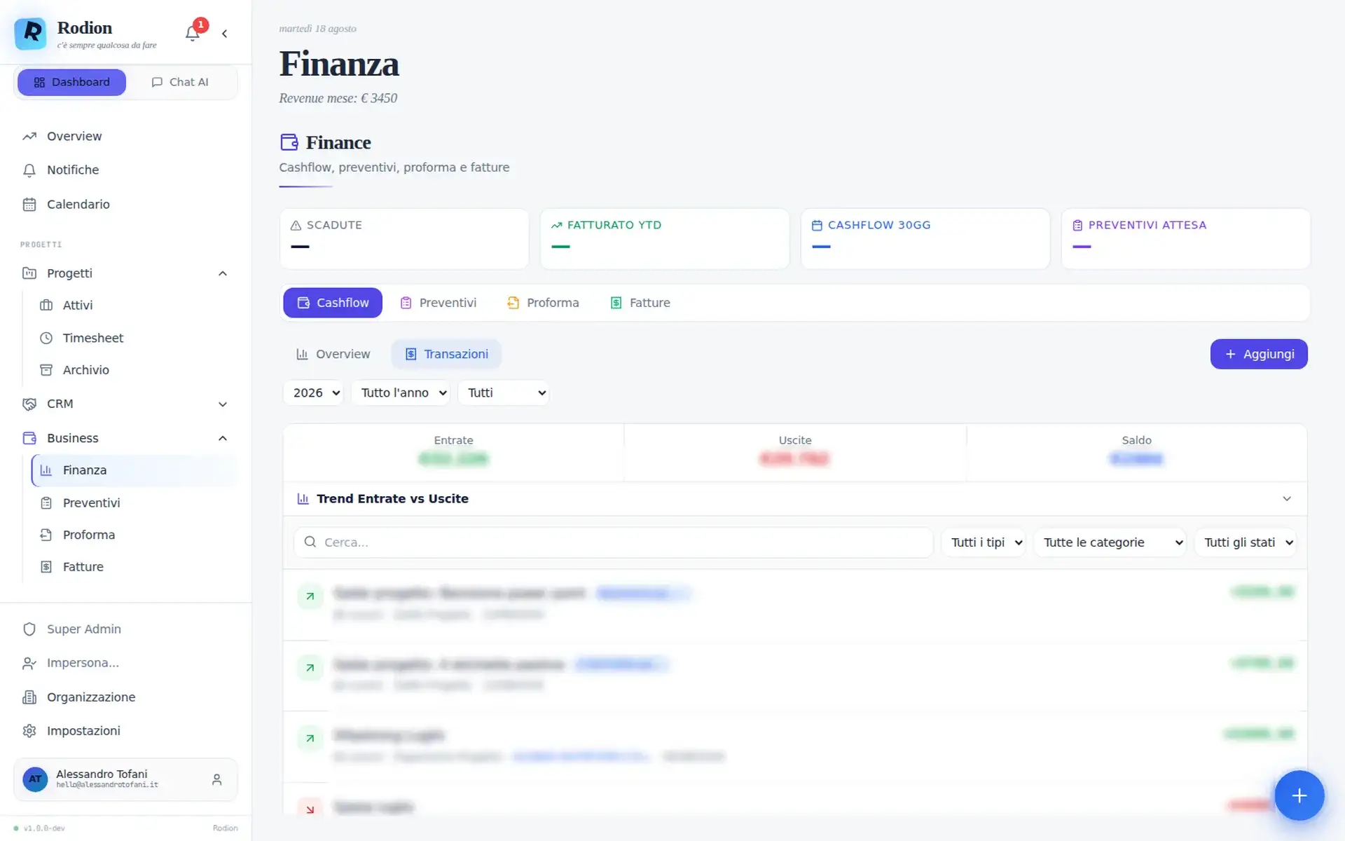 Modulo finanze